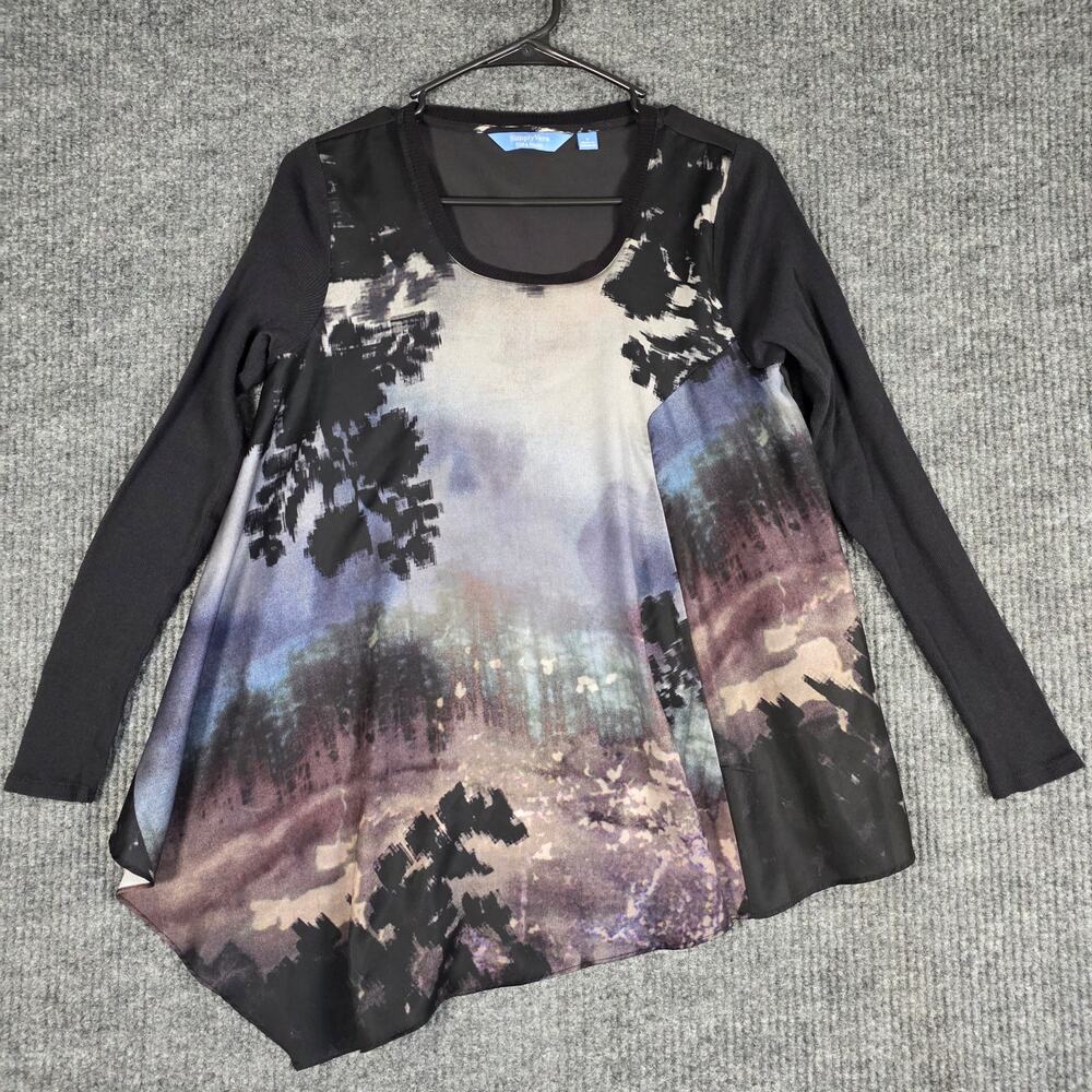 Simply Vera Vera Wang Asymmetrical Tunic Top Abstract‎ Print Long Sleeve Small